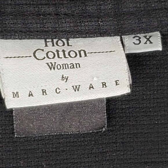 Hot Cotton Shirt Button Up Solid Black Women’s Plus Size 3X Blouse Boxy - Picture 5 of 7